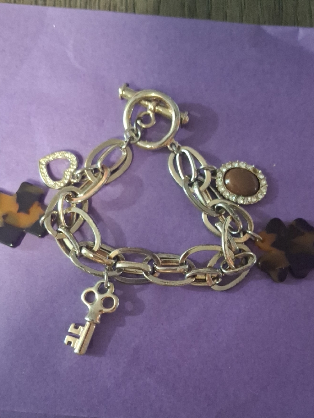 Women’s  Charm Bracelet with Brown Stone and Tortoiseshell Accents